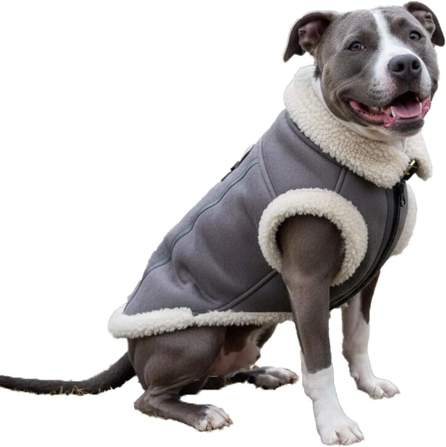 Retro Aviator Dog Jacket Faux Leather Sherpa Coat XS-3XL Winter