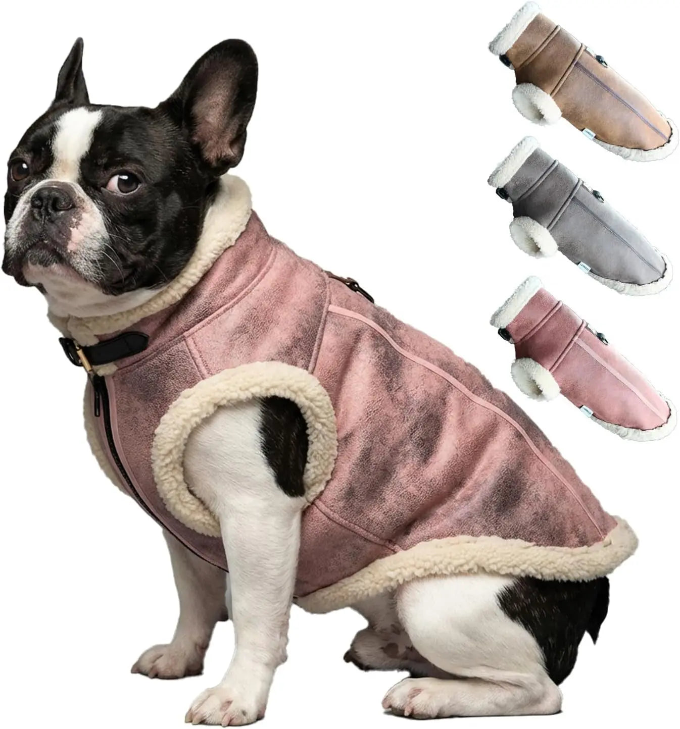 Retro Aviator Dog Jacket Faux Leather Sherpa Coat XS-3XL Winter