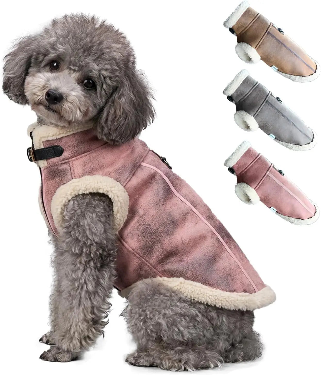 Retro Aviator Dog Jacket Faux Leather Sherpa Coat XS-3XL Winter
