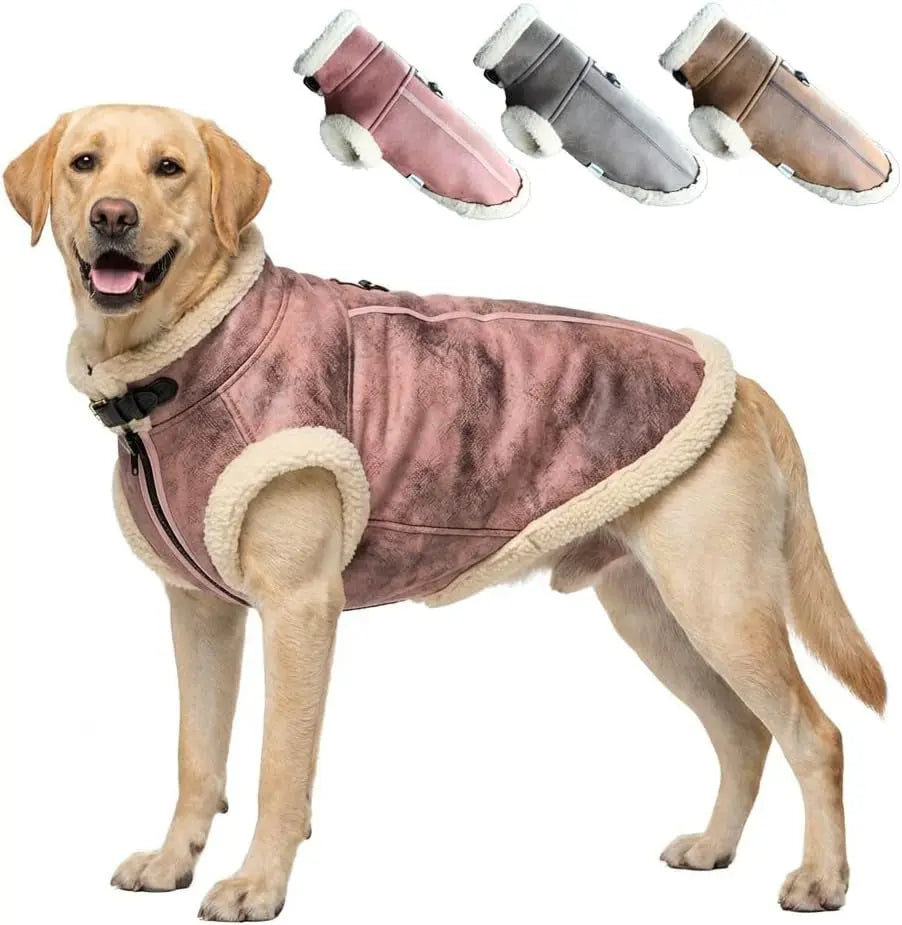 Retro Aviator Dog Jacket Faux Leather Sherpa Coat XS-3XL Winter