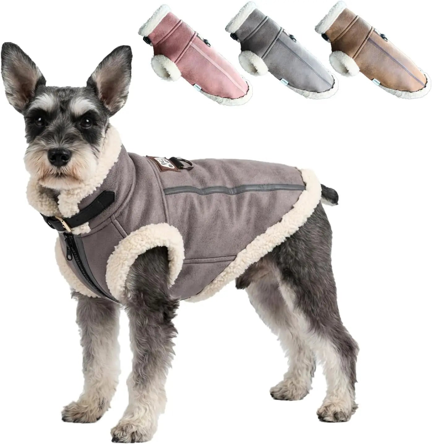 Retro Aviator Dog Jacket Faux Leather Sherpa Coat XS-3XL Winter