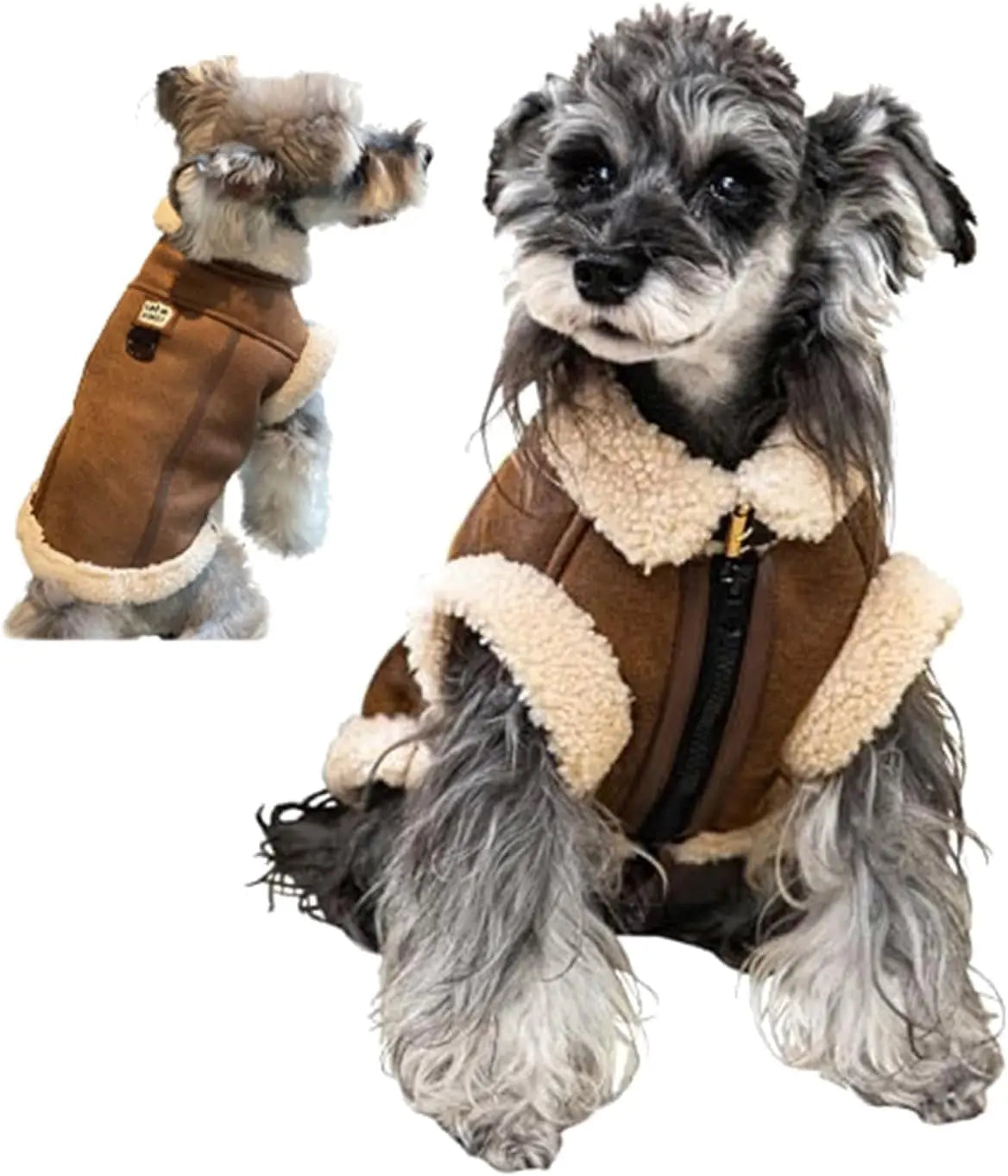 Retro Aviator Dog Jacket Faux Leather Sherpa Coat XS-3XL Winter