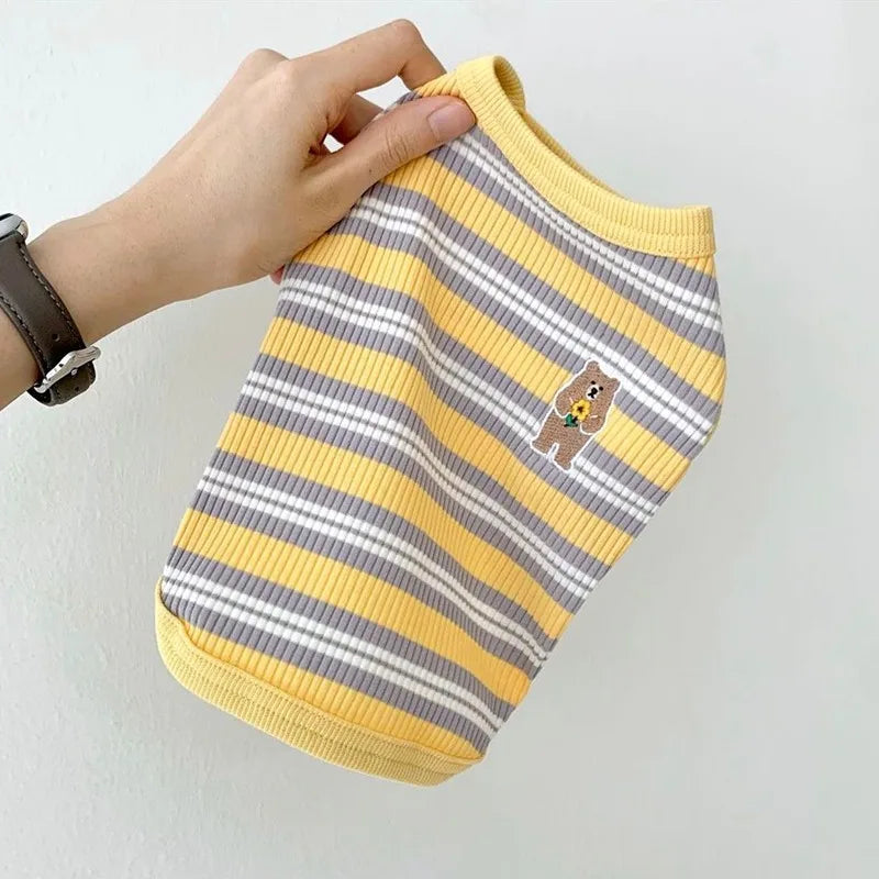 Cotton Rib Dog Shirt Sleeveless Stripe Vest for Small Dogs Teacup Chihuahua Yorkie Puppy Clothes Knitted Breathable Tank Tee