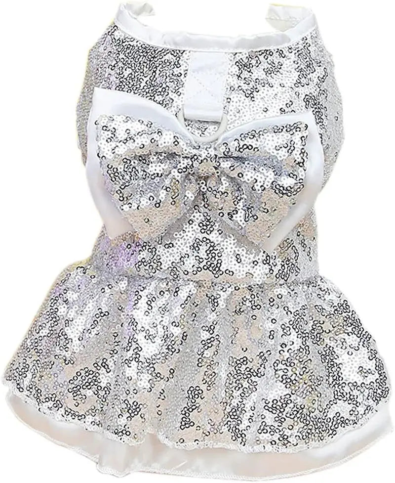 Sequin Bow Party Dress for Small Dogs Formal Dance Outfit All Sizes