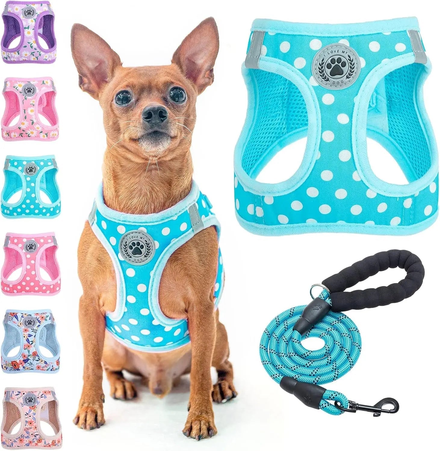 Step-In Dog Harness & Leash Set in Various Patterns – Reflective No Pull (XS- XL)