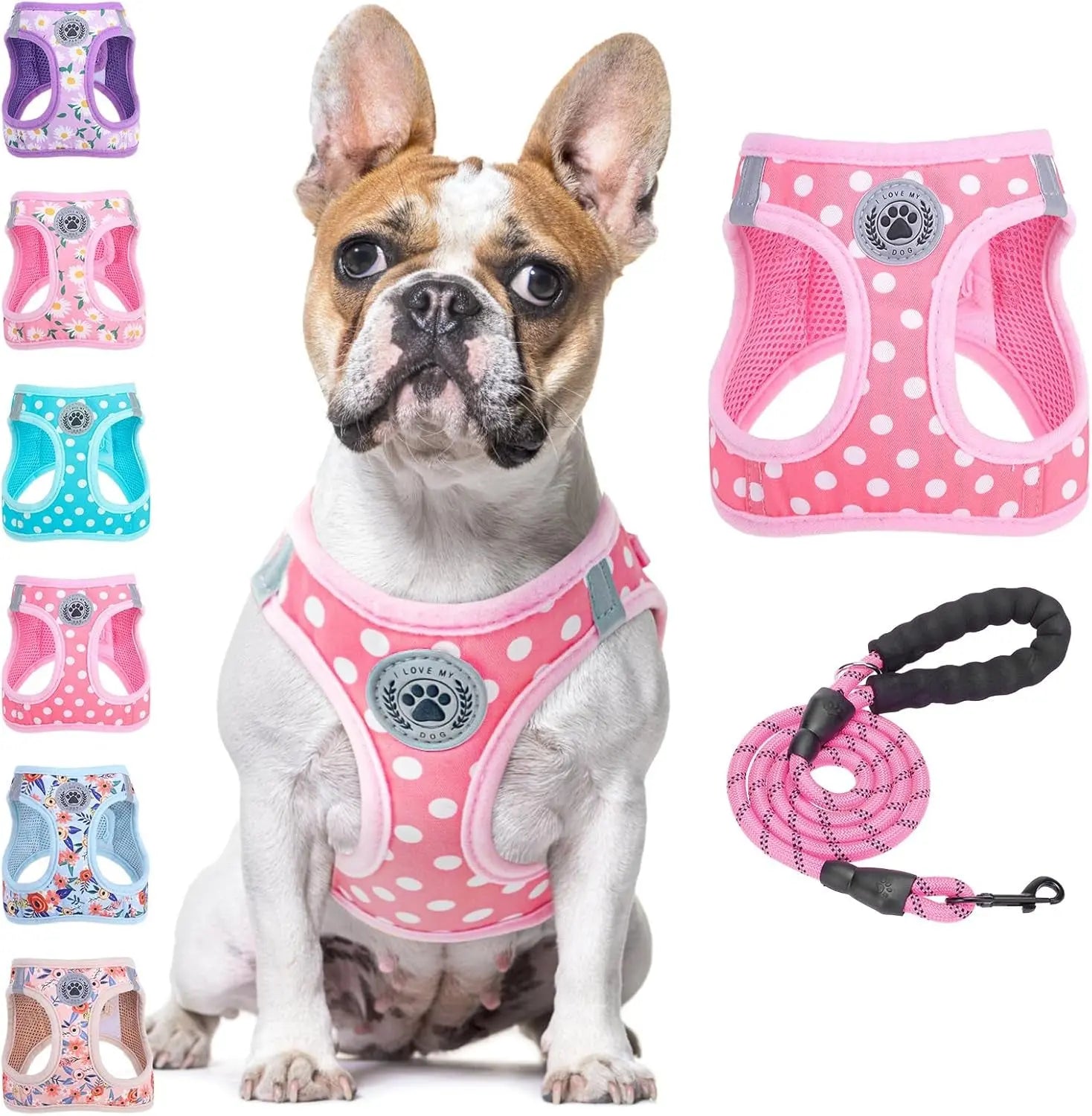 Step-In Dog Harness & Leash Set in Various Patterns – Reflective No Pull (XS- XL)