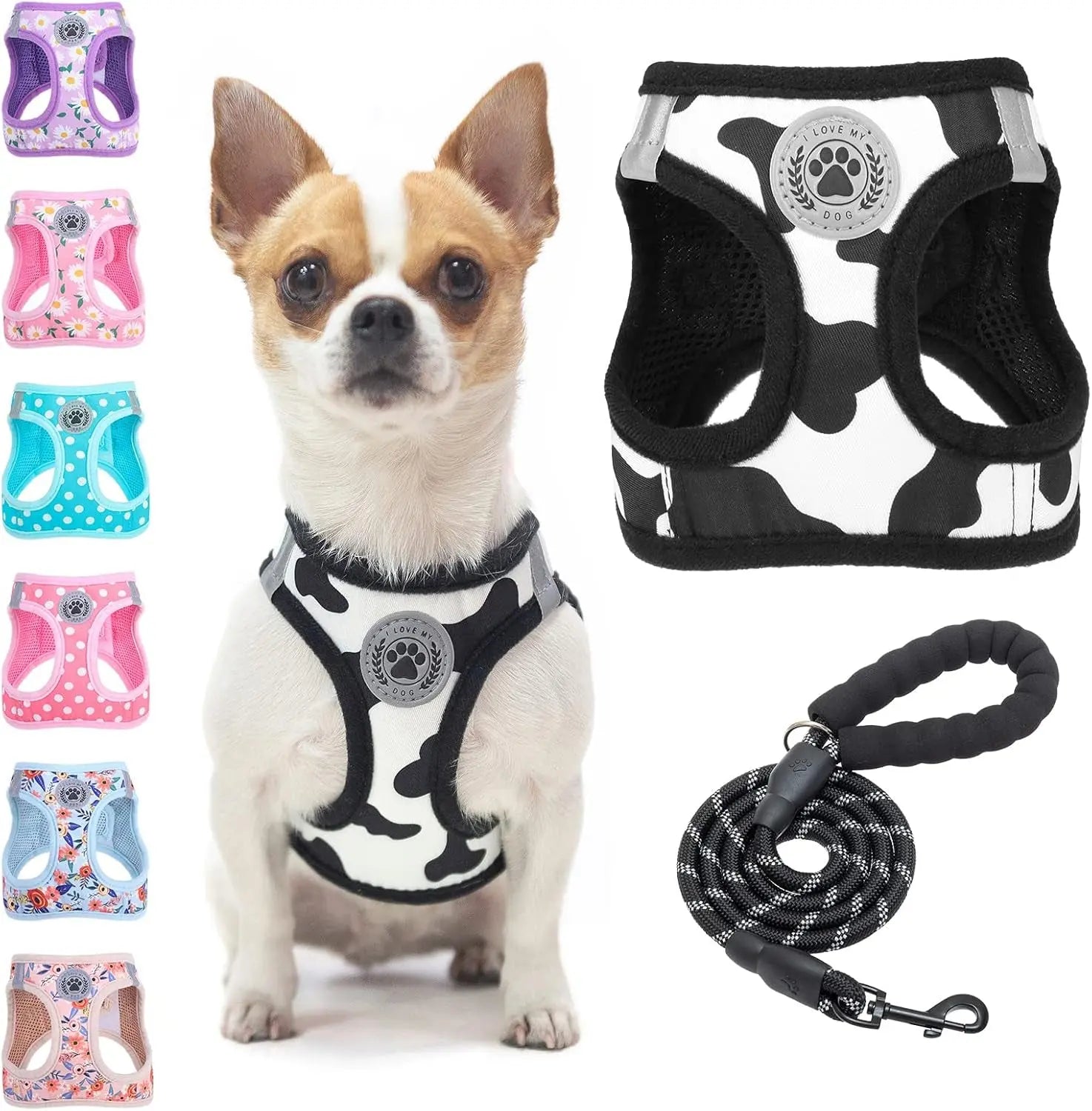 Step-In Dog Harness & Leash Set in Various Patterns – Reflective No Pull (XS- XL)
