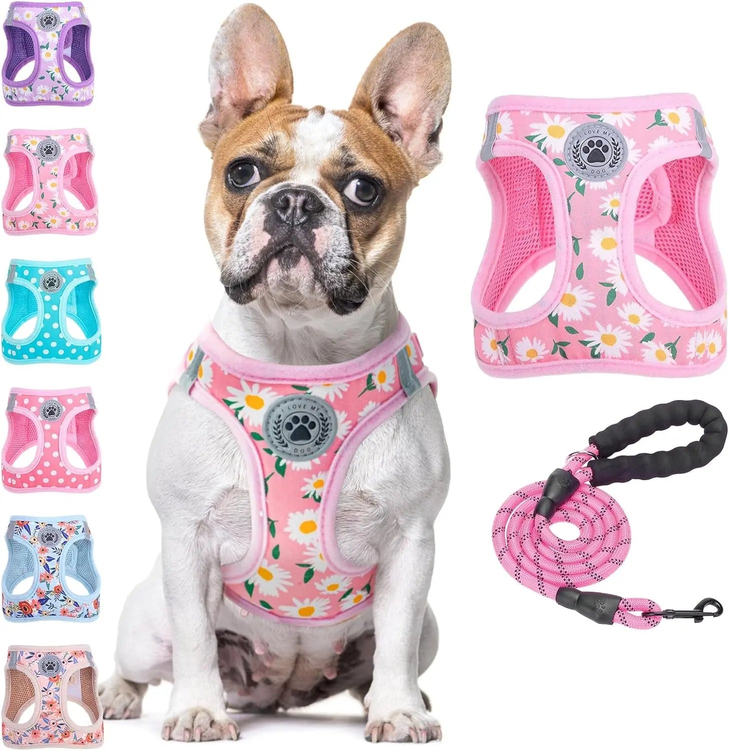 Step-In Dog Harness & Leash Set in Various Patterns – Reflective No Pull (XS- XL)