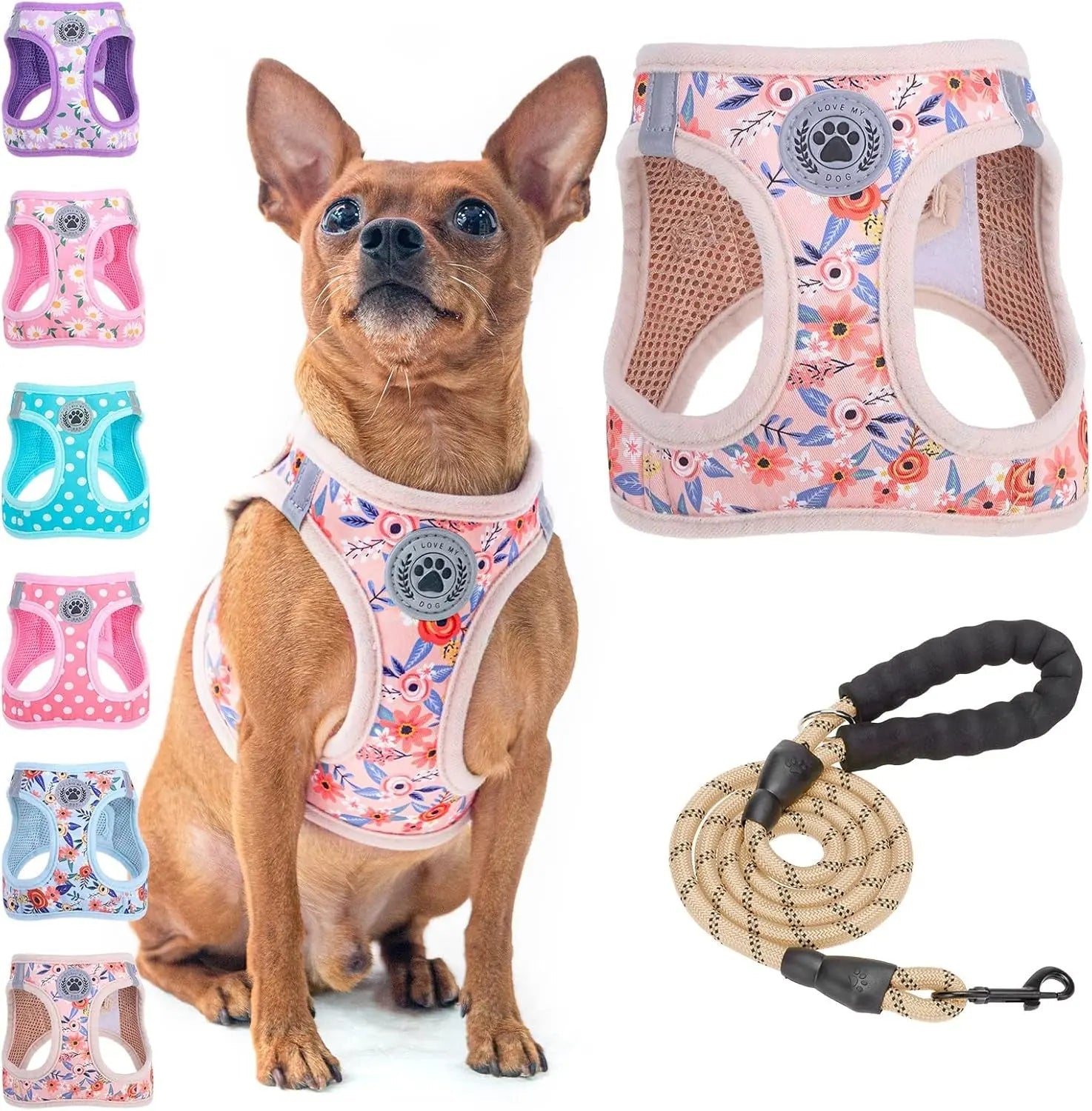 Step-In Dog Harness & Leash Set in Various Patterns – Reflective No Pull (XS- XL)