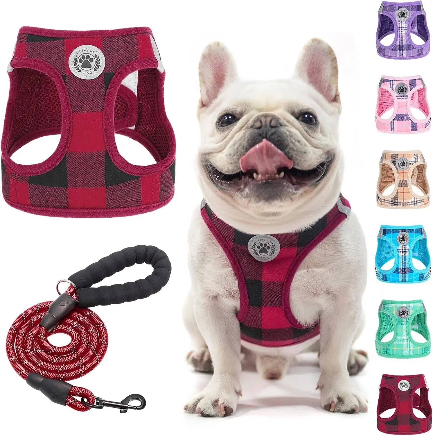 Step-In Dog Harness & Leash Set in Various Patterns – Reflective No Pull (XS- XL)