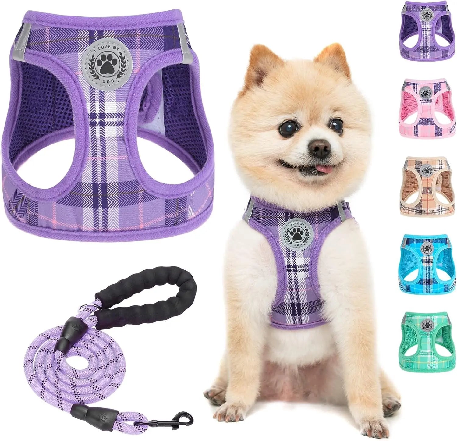Step-In Dog Harness & Leash Set in Various Patterns – Reflective No Pull (XS- XL)