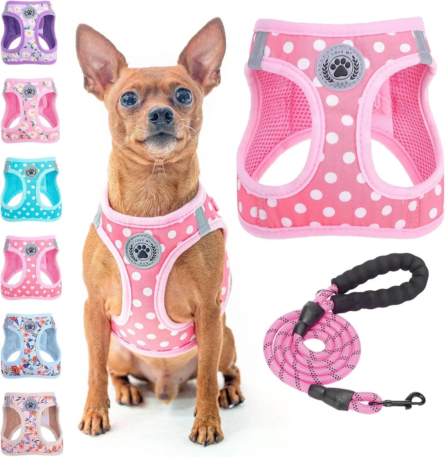 Step-In Dog Harness & Leash Set in Various Patterns – Reflective No Pull (XS- XL)