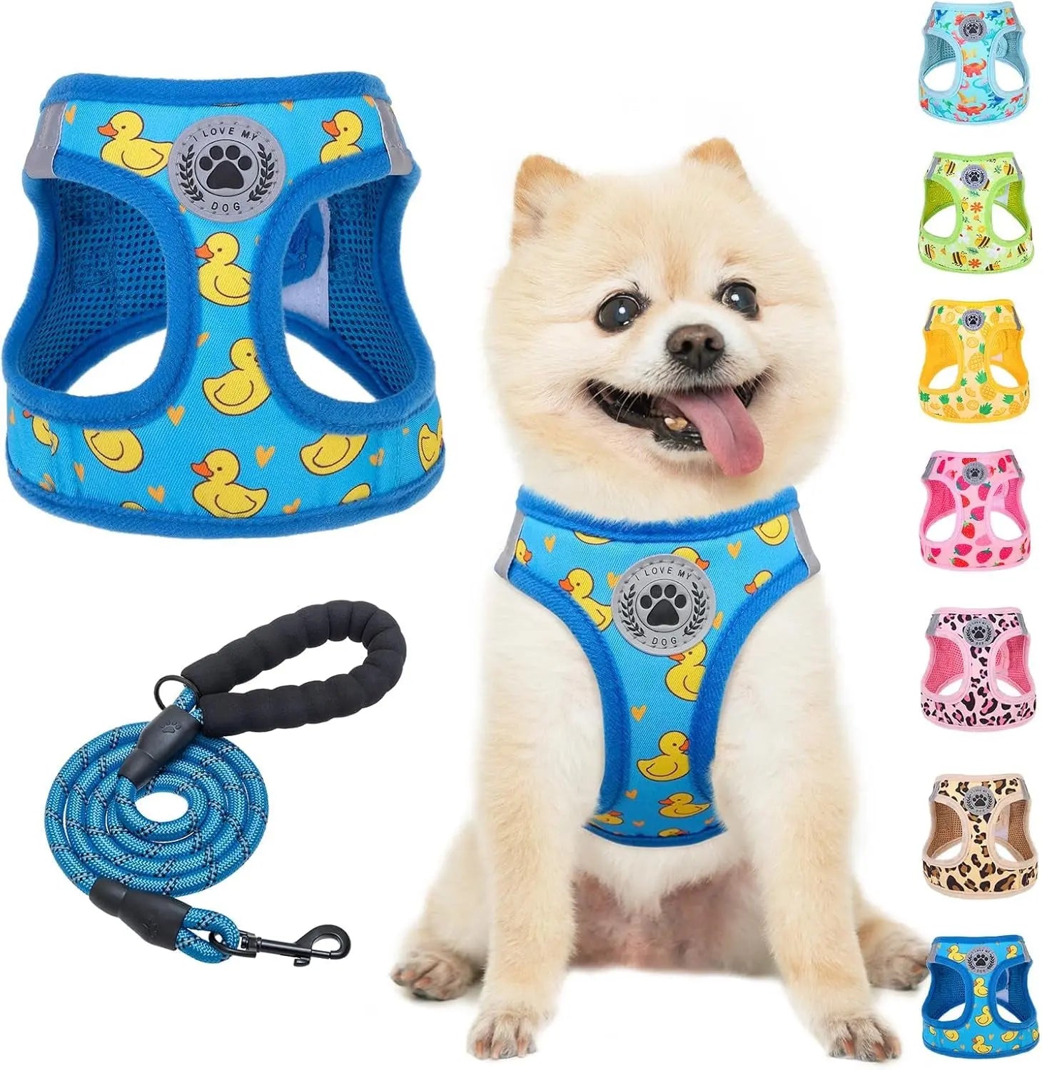 Step-In Dog Harness & Leash Set in Various Patterns – Reflective No Pull (XS- XL)