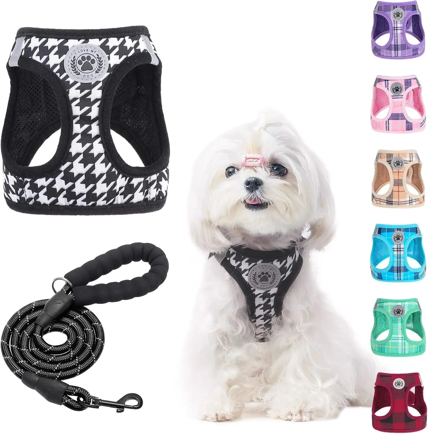 Step-In Dog Harness & Leash Set in Various Patterns – Reflective No Pull (XS- XL)