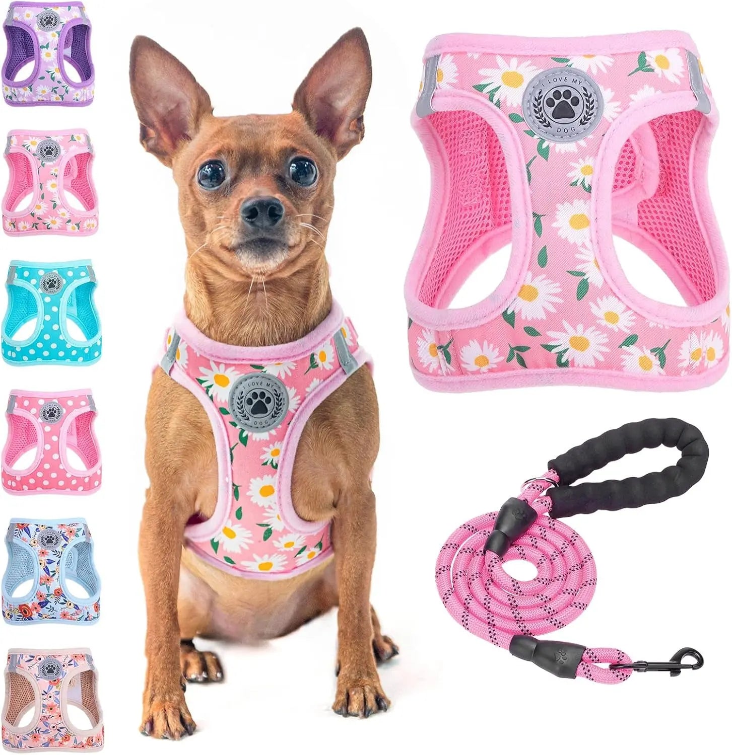 Step-In Dog Harness & Leash Set in Various Patterns – Reflective No Pull (XS- XL)