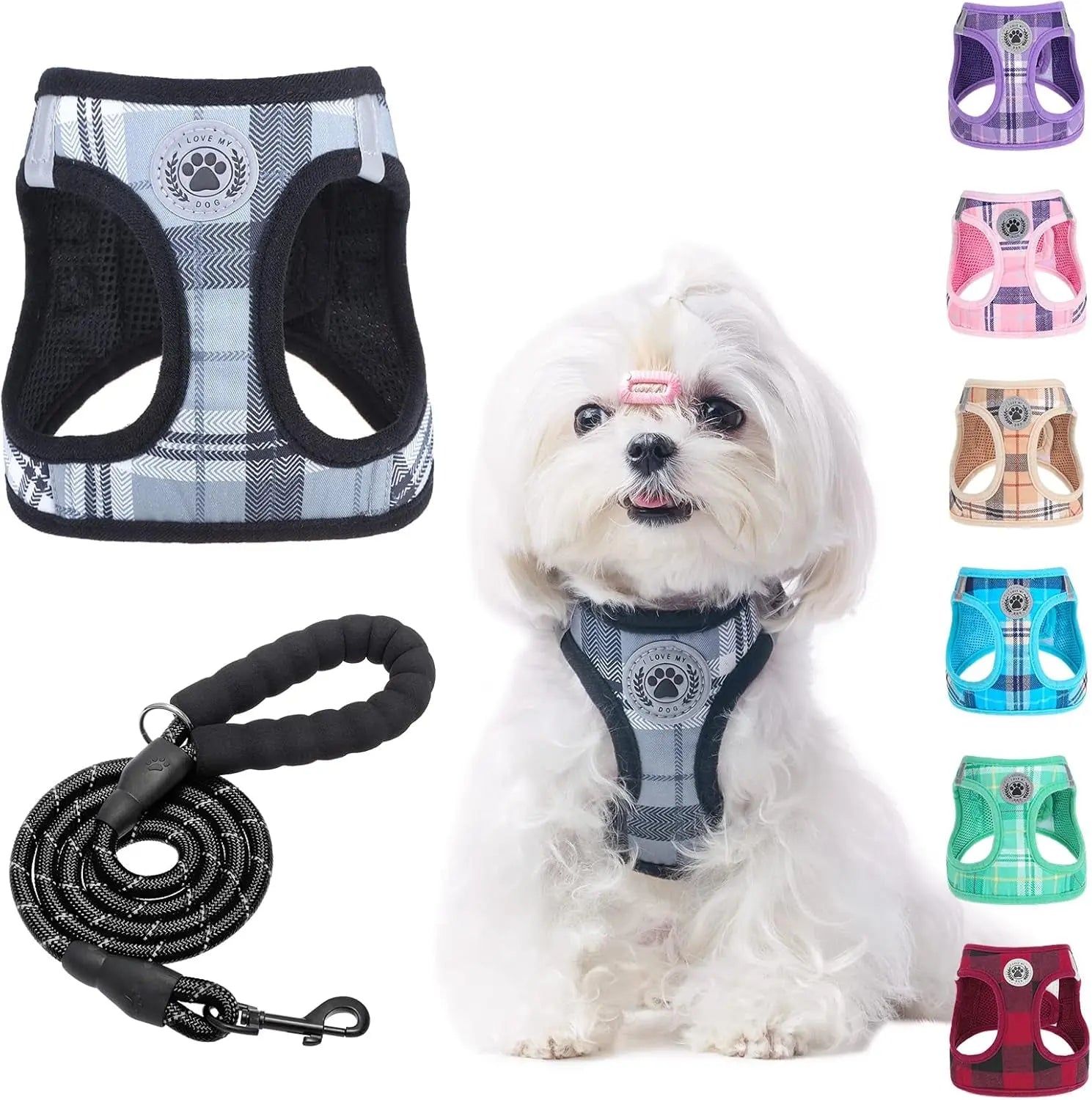 Step-In Dog Harness & Leash Set in Various Patterns – Reflective No Pull (XS- XL)