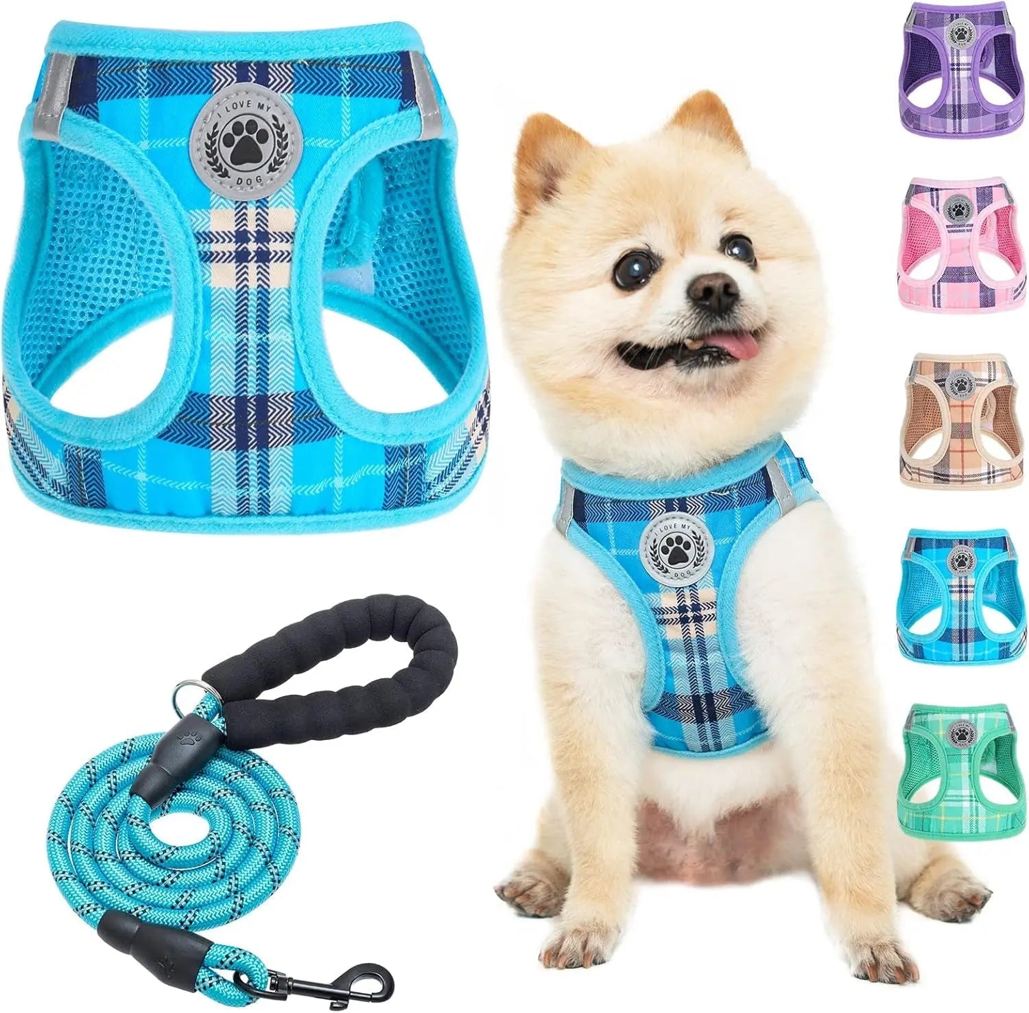 Step-In Dog Harness & Leash Set in Various Patterns – Reflective No Pull (XS- XL)