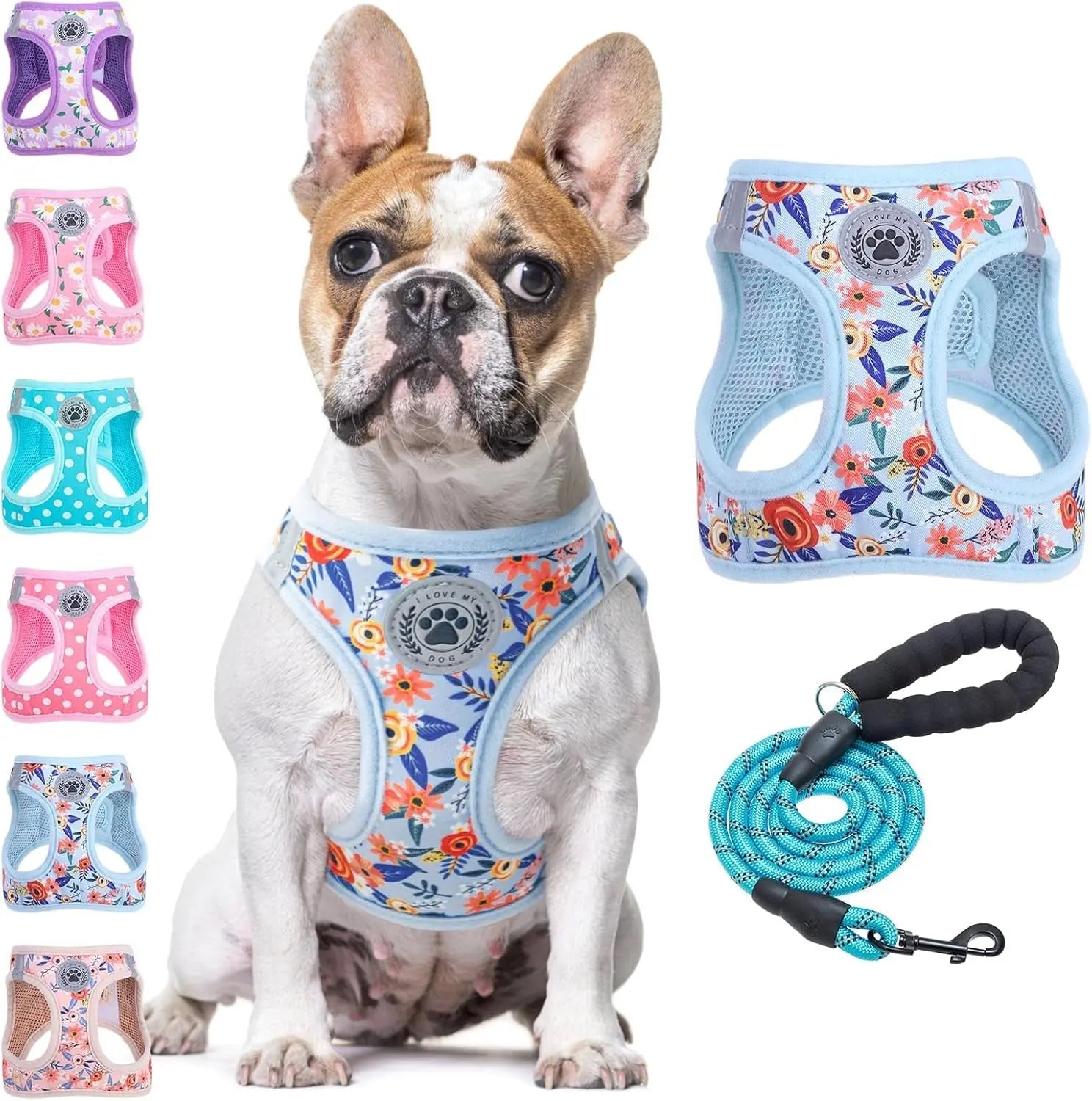 Step-In Dog Harness & Leash Set in Various Patterns – Reflective No Pull (XS- XL)
