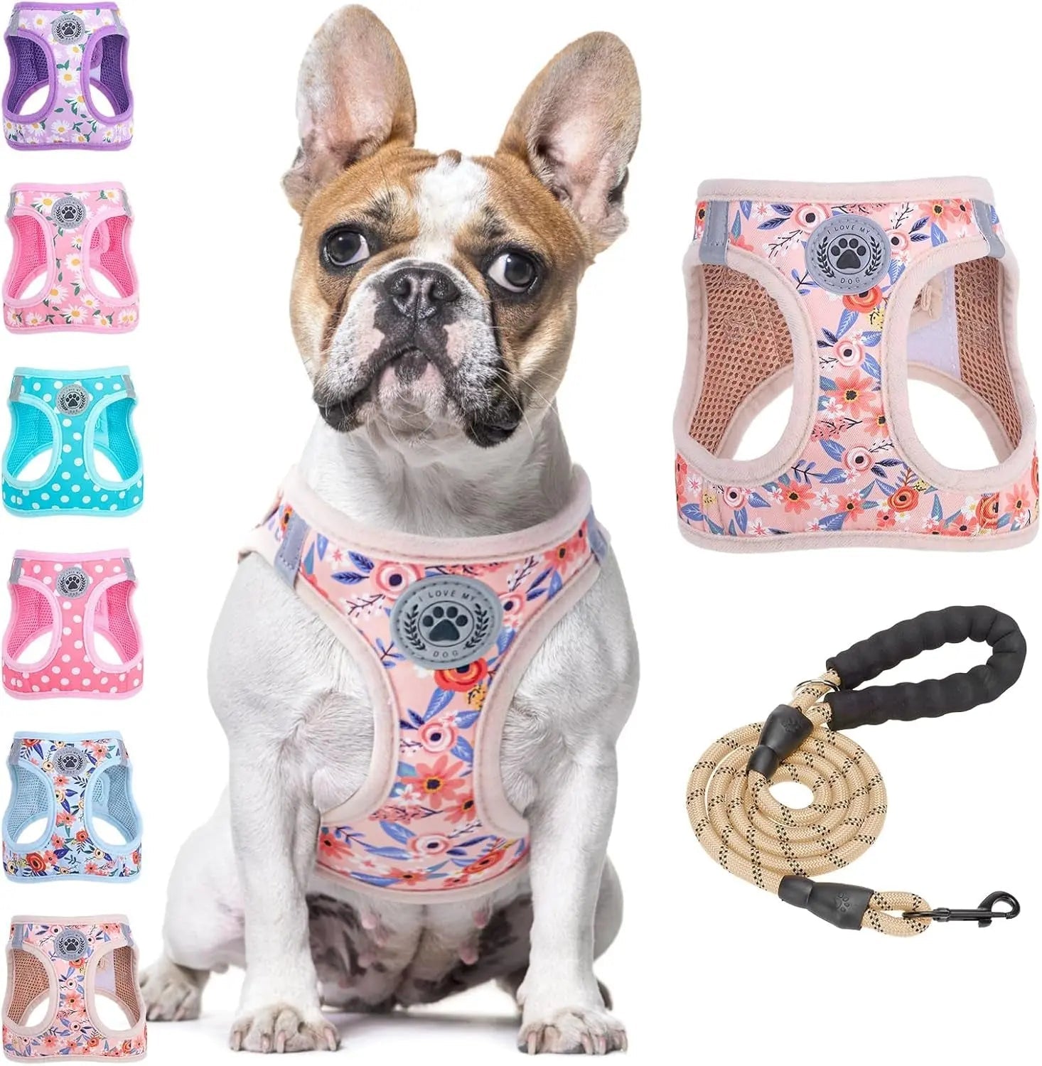 Step-In Dog Harness & Leash Set in Various Patterns – Reflective No Pull (XS- XL)