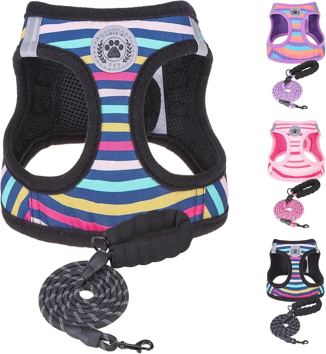 Step-In Dog Harness & Leash Set in Various Patterns – Reflective No Pull (XS- XL)