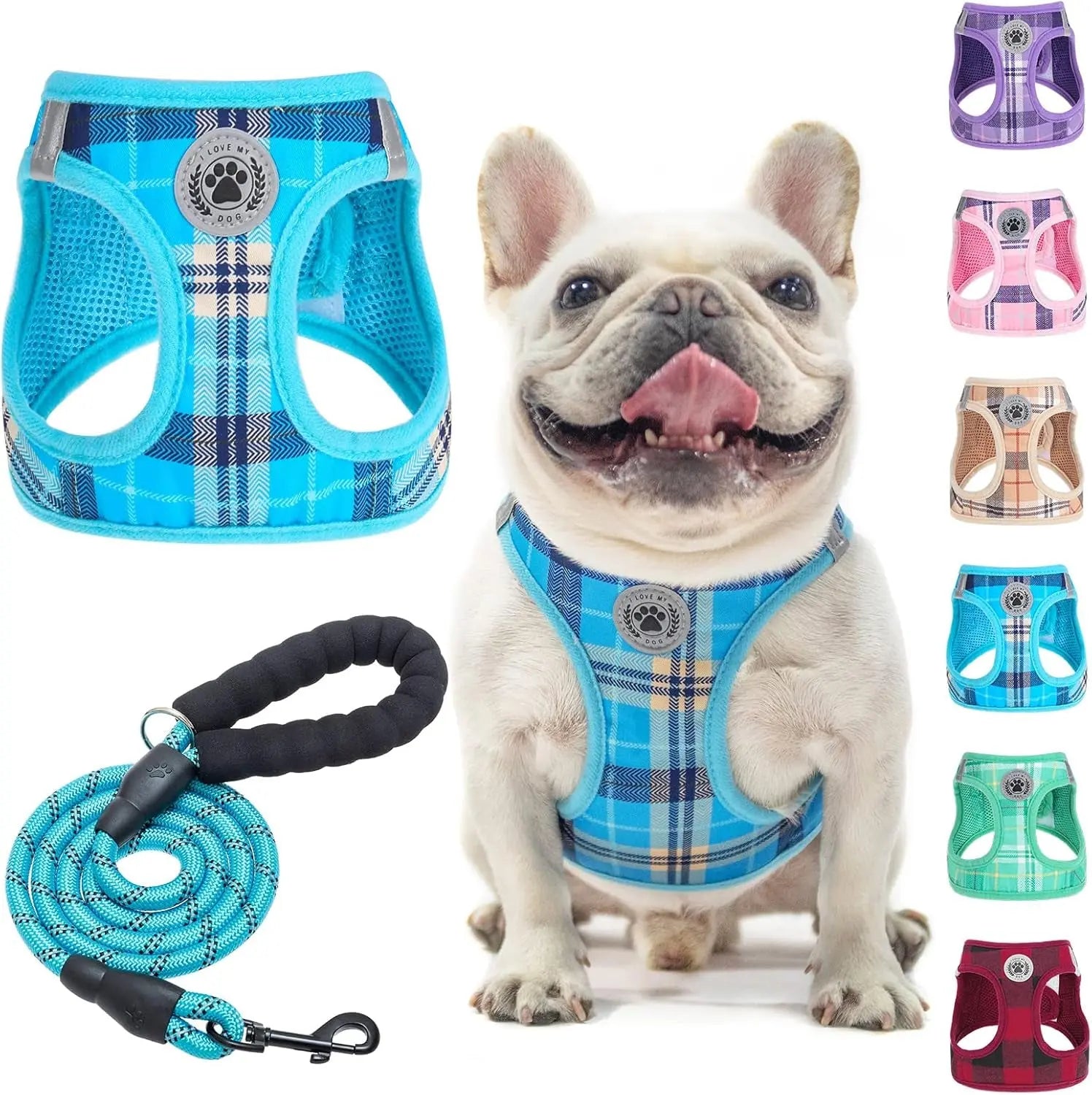 Step-In Dog Harness & Leash Set in Various Patterns – Reflective No Pull (XS- XL)