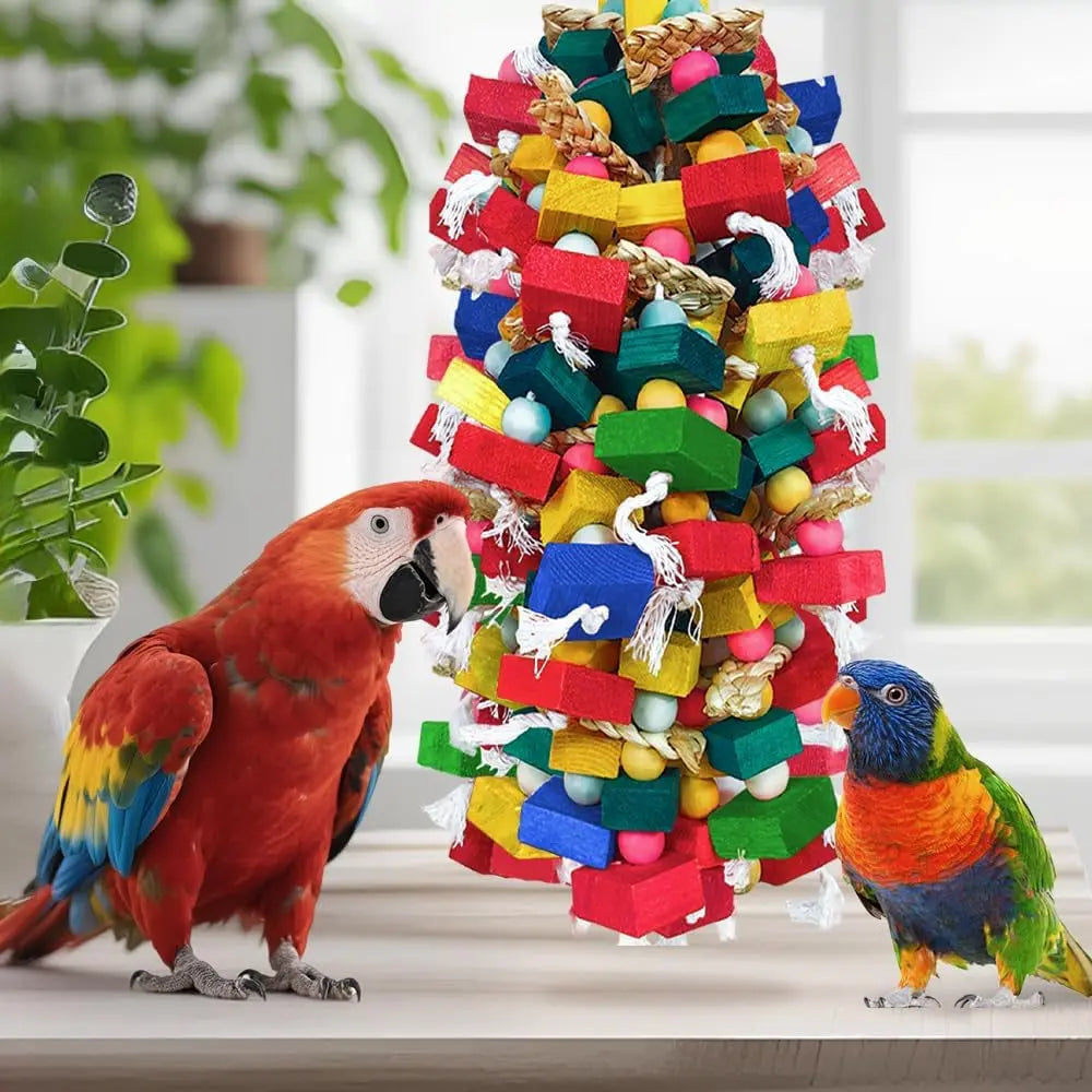 XL Parrot Chew Toy – Premium Natural Wood & Cotton Chew Toy for Macaws, Cockatoos & Amazons