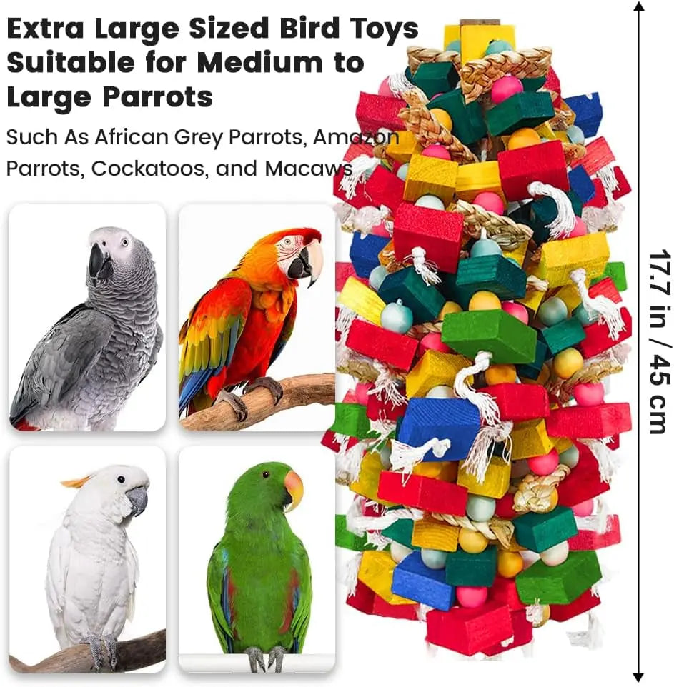 XL Parrot Chew Toy – Premium Natural Wood & Cotton Chew Toy for Macaws, Cockatoos & Amazons