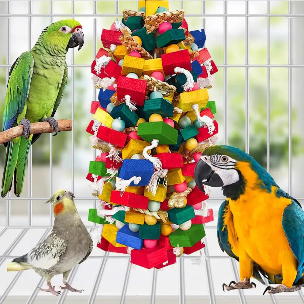 XL Parrot Chew Toy – Premium Natural Wood & Cotton Chew Toy for Macaws, Cockatoos & Amazons