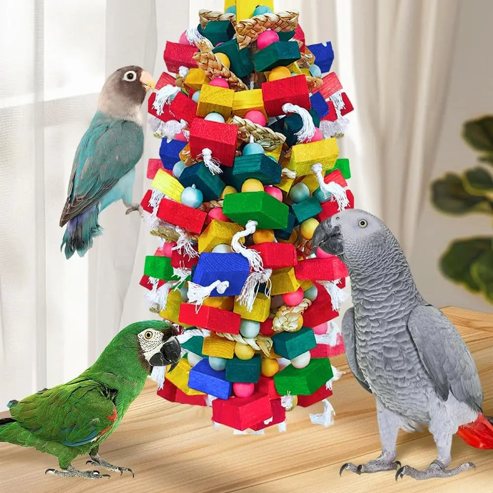 XL Parrot Chew Toy – Premium Natural Wood & Cotton Chew Toy for Macaws, Cockatoos & Amazons