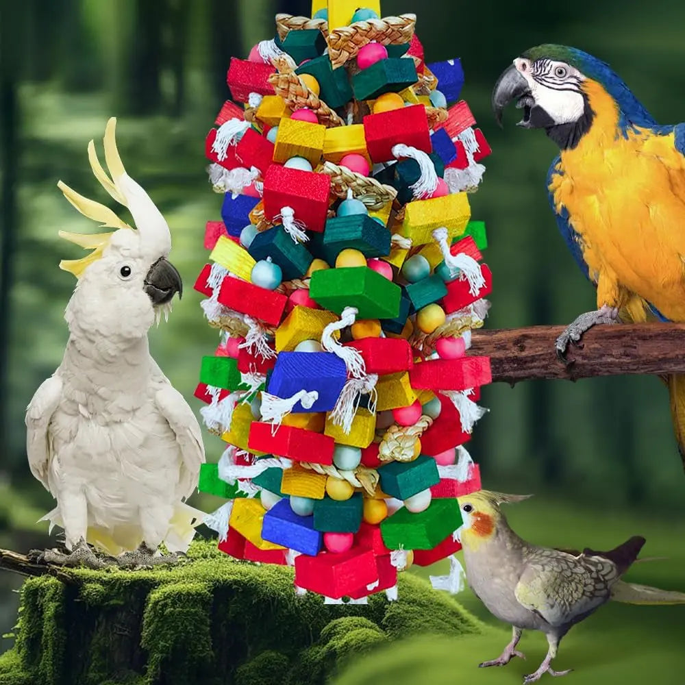 XL Parrot Chew Toy – Premium Natural Wood & Cotton Chew Toy for Macaws, Cockatoos & Amazons
