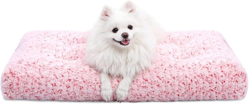 Washable Dog Bed Medium Size Dog Crate Bed Plush Pet Mat 29"X21" Pink | Deluxe Plush Comfy Kennel Pad, Anti-Slip Bottom,Deep Sleeping Mat for Medium Dogs,Machine Washable for Easy Cleaning