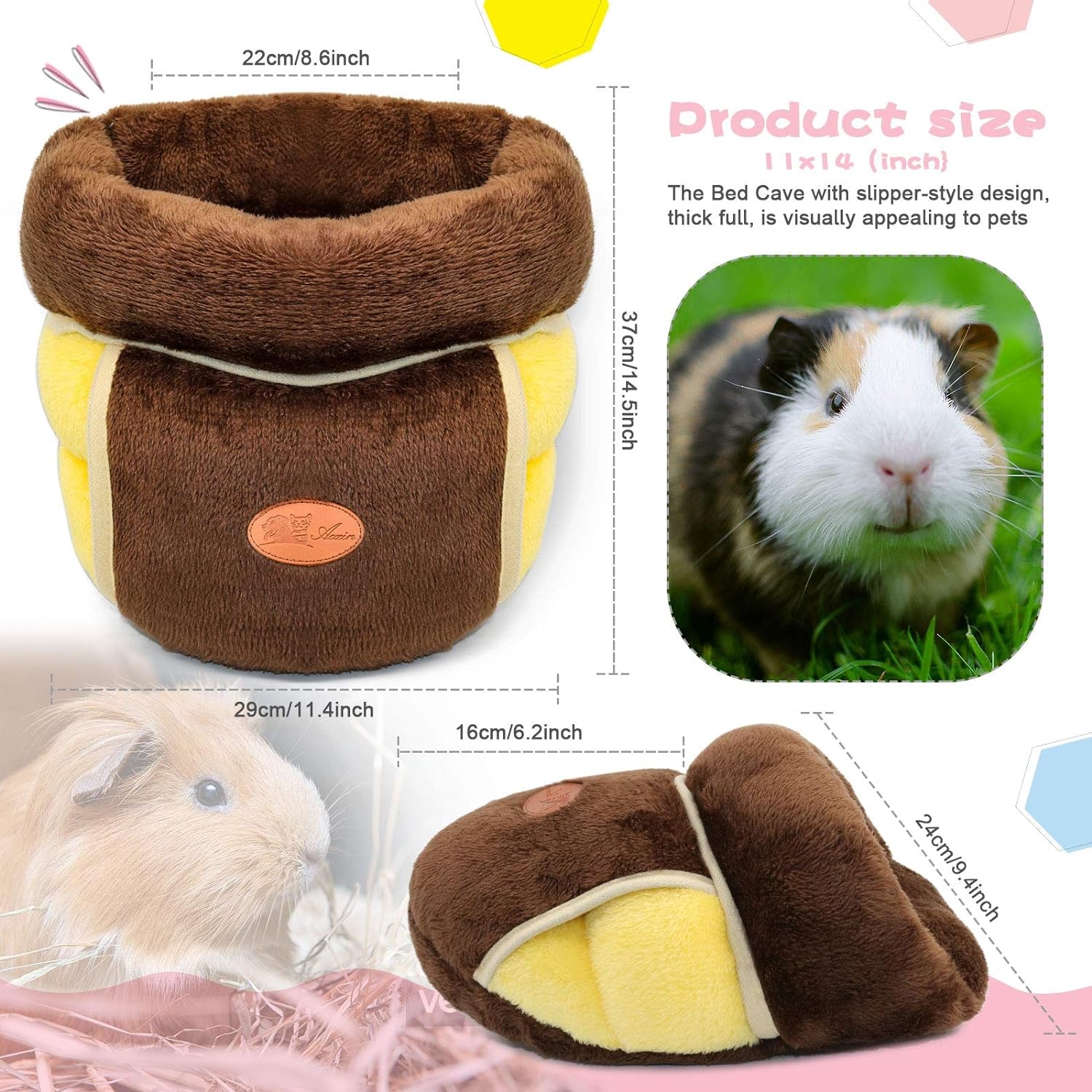 Guinea Pig Bed Cuddle Cave, Warm Fleece Hideout, Brown | Guinea Pig Cuddle Cave Cozy House, Portable Guinea Pig Hideout, Soft Coral Fleece, Washable Cushion