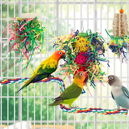 Bird Shredding Foraging Toys Parakeet Toy Chewing Hanging Toy Shredded Paper Bird Cage Accessories Bird Rope Perch for Conure Cockatiel Budgies Lovebird Parrotlet