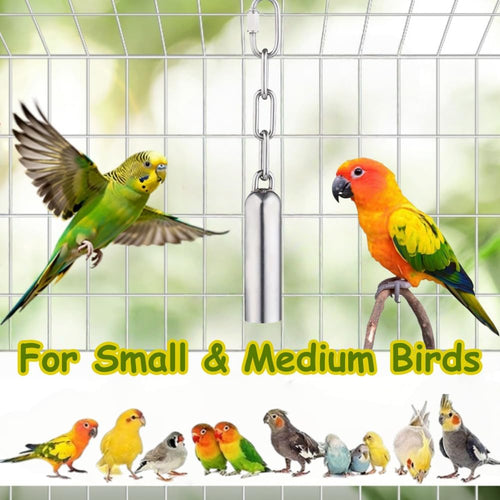 Stainless Steel Bell Toy for Birds,Heavy Duty Bird Cage Toys for Parrots, African Greys, Mini Macaws, Small Cockatoos, Cockatiels & More (Small or Large)