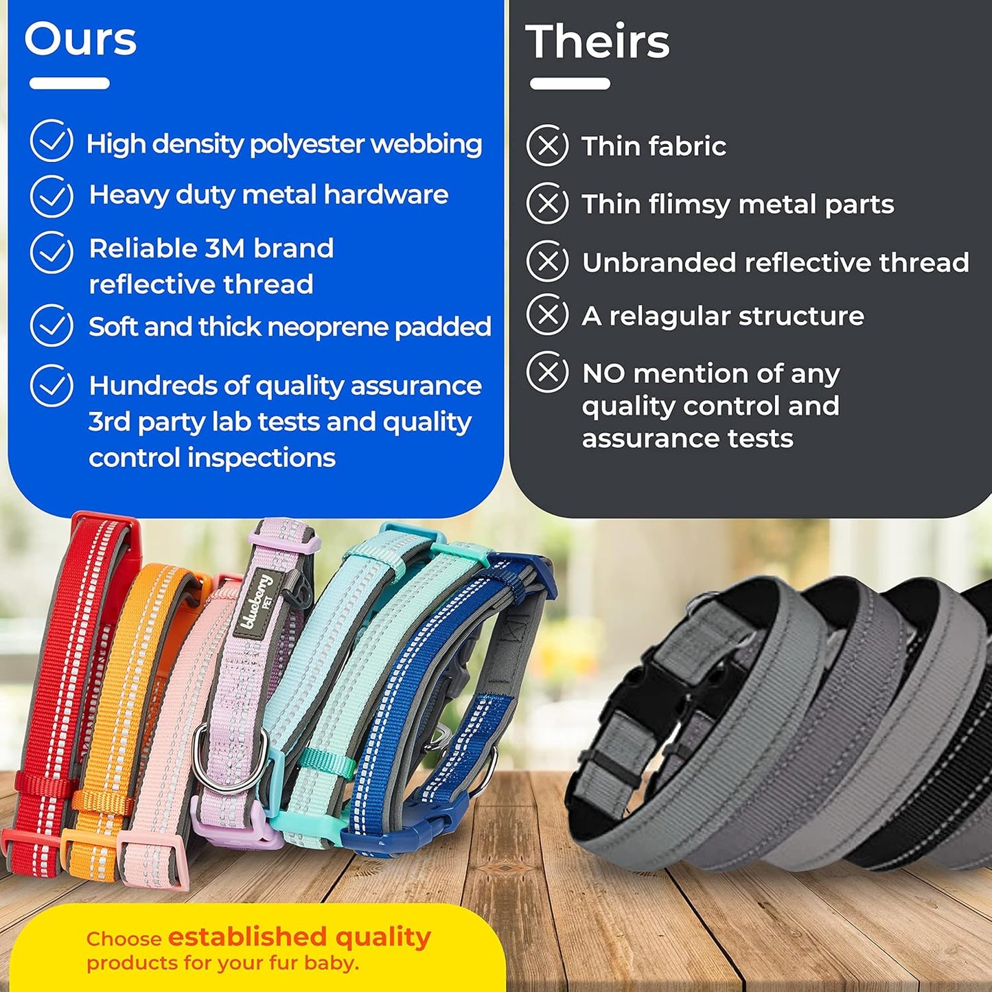 Dog Collar, Adjustable Dog Collars for Small Dogs, Reflective Puppy Collar with Neoprene Padding, Green Flash, 12"-16" Neck, Eco-Friendly, Award-Winning Safety