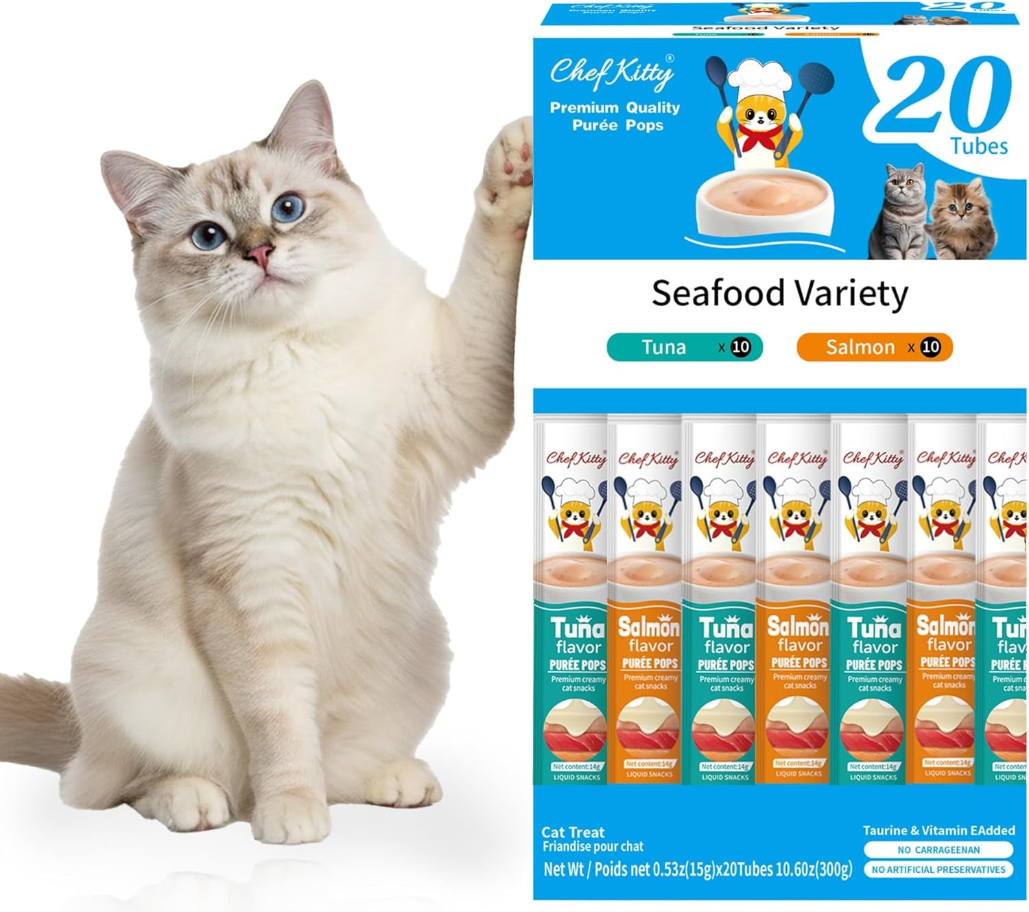 Lickable Cat Treats Grain Free Taurine High Protein Puree Toppers 20 Tubes