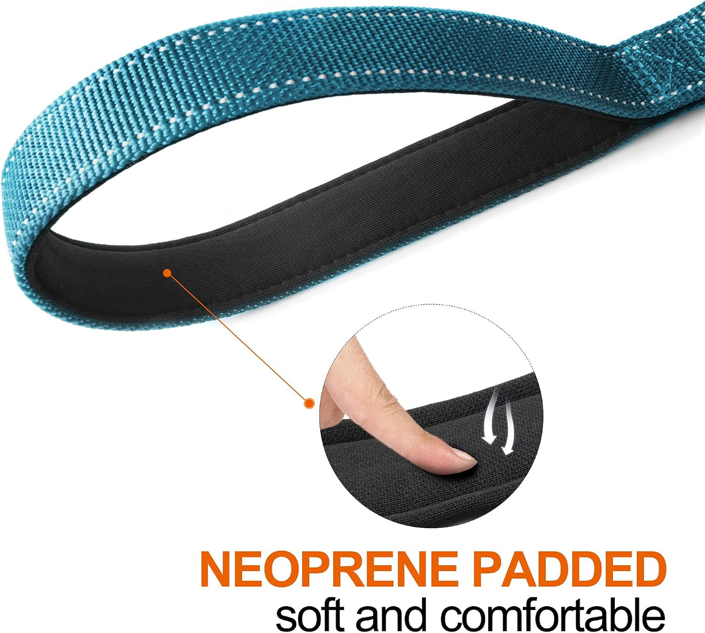 5FT 1IN Heavy Duty Dog Leash for Large Dogs with 2 Padded Handles | Traffic Handle Extra Control, Auto Lock Hook, Strong Reflective Walking Leash for Night Safety, Medium and Large Breeds,Blue