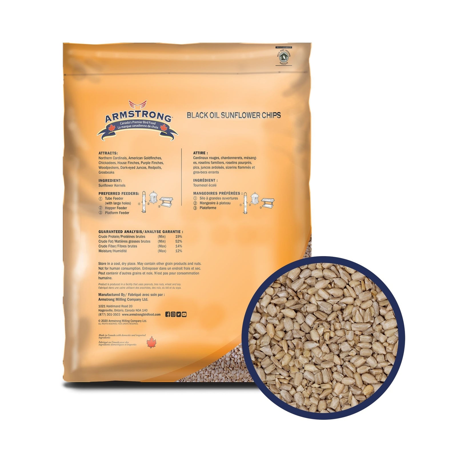 Armstrong Wild Bird Food Black Oil Sunflower Chips, 13Lb- for outside Feeders