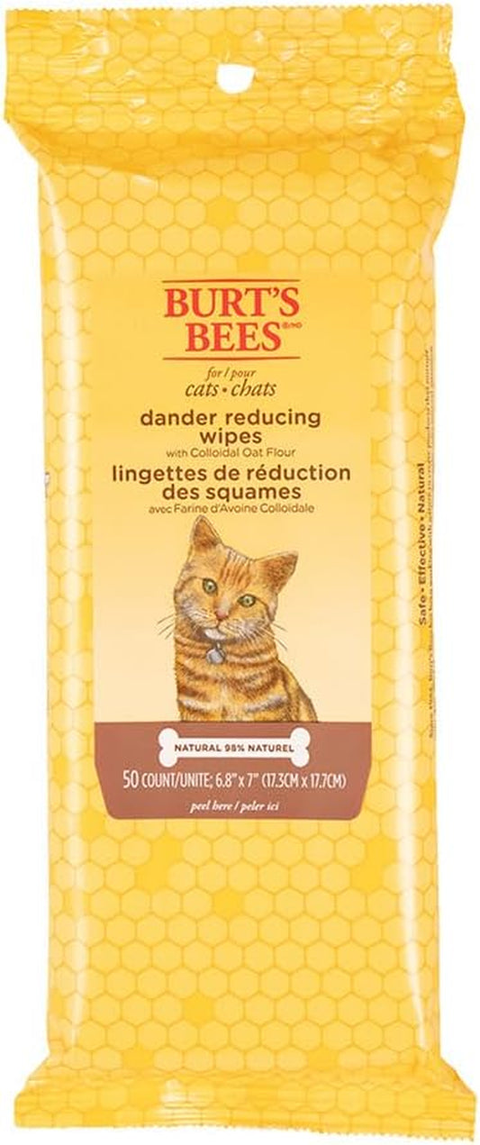 Burts Bees for Pets Cat Dander Remover Wipes, Unscented, 50 Count | Colloidal Oat Flour and Aloe Soothe Dry Skin and Reduce Flaking, Gentle Grooming for Cats and Kittens