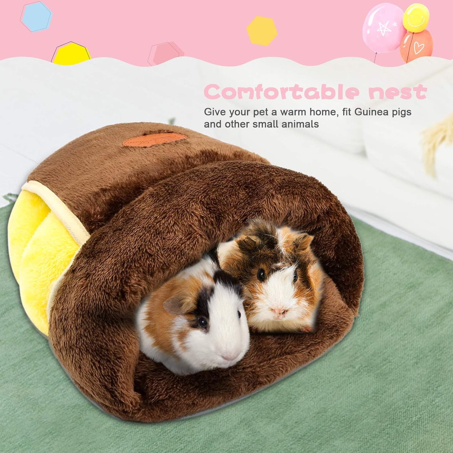 Guinea Pig Bed Cuddle Cave, Warm Fleece Hideout, Brown | Guinea Pig Cuddle Cave Cozy House, Portable Guinea Pig Hideout, Soft Coral Fleece, Washable Cushion