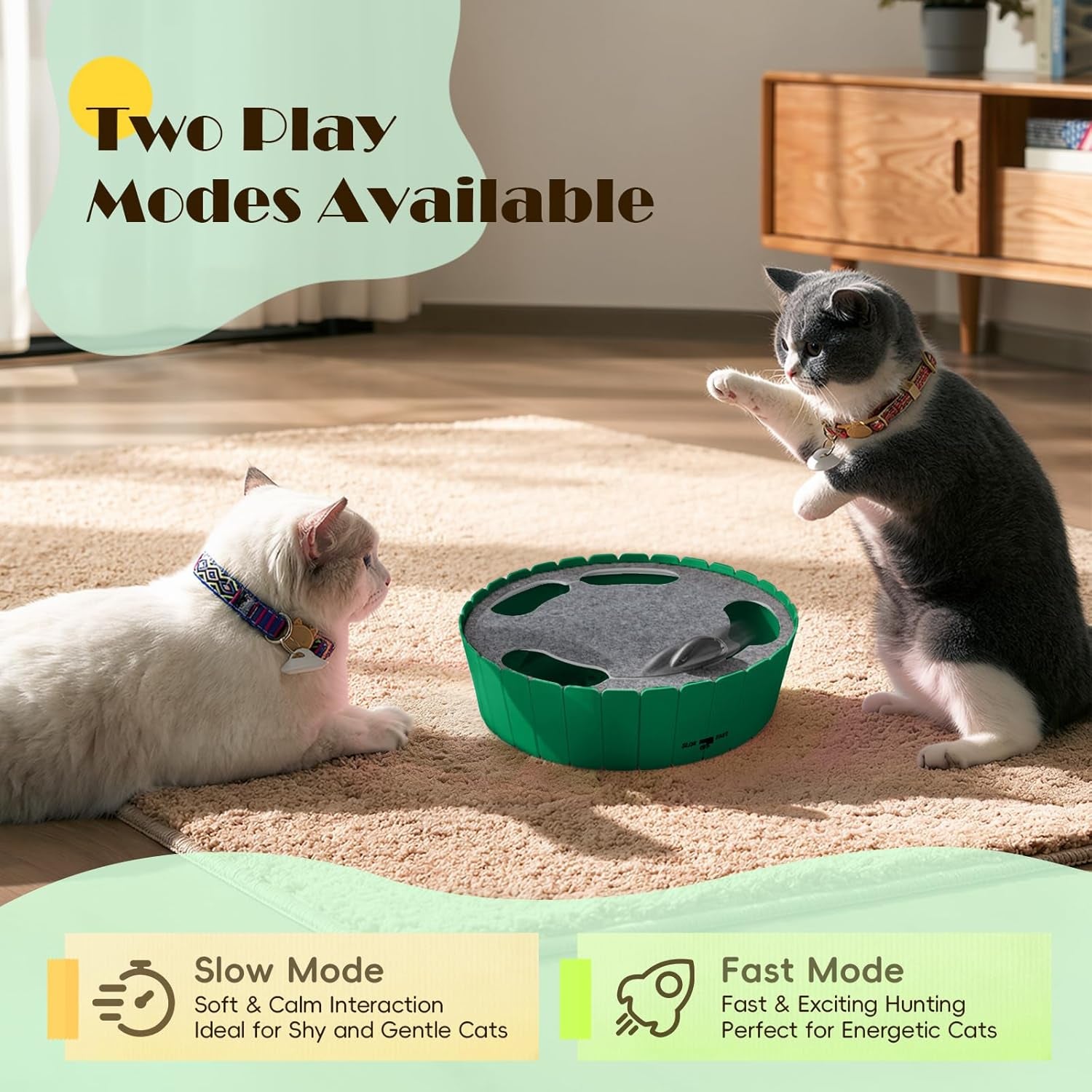 Interactive Cat Toy with Running Mouse, Automatic Track Kitten Toy | Electronic Motion Cat Toy for Indoor Cats, Pop and Play Hide Seek Cats Toys Hunting Mouse for Kitty Play Exercise, Green