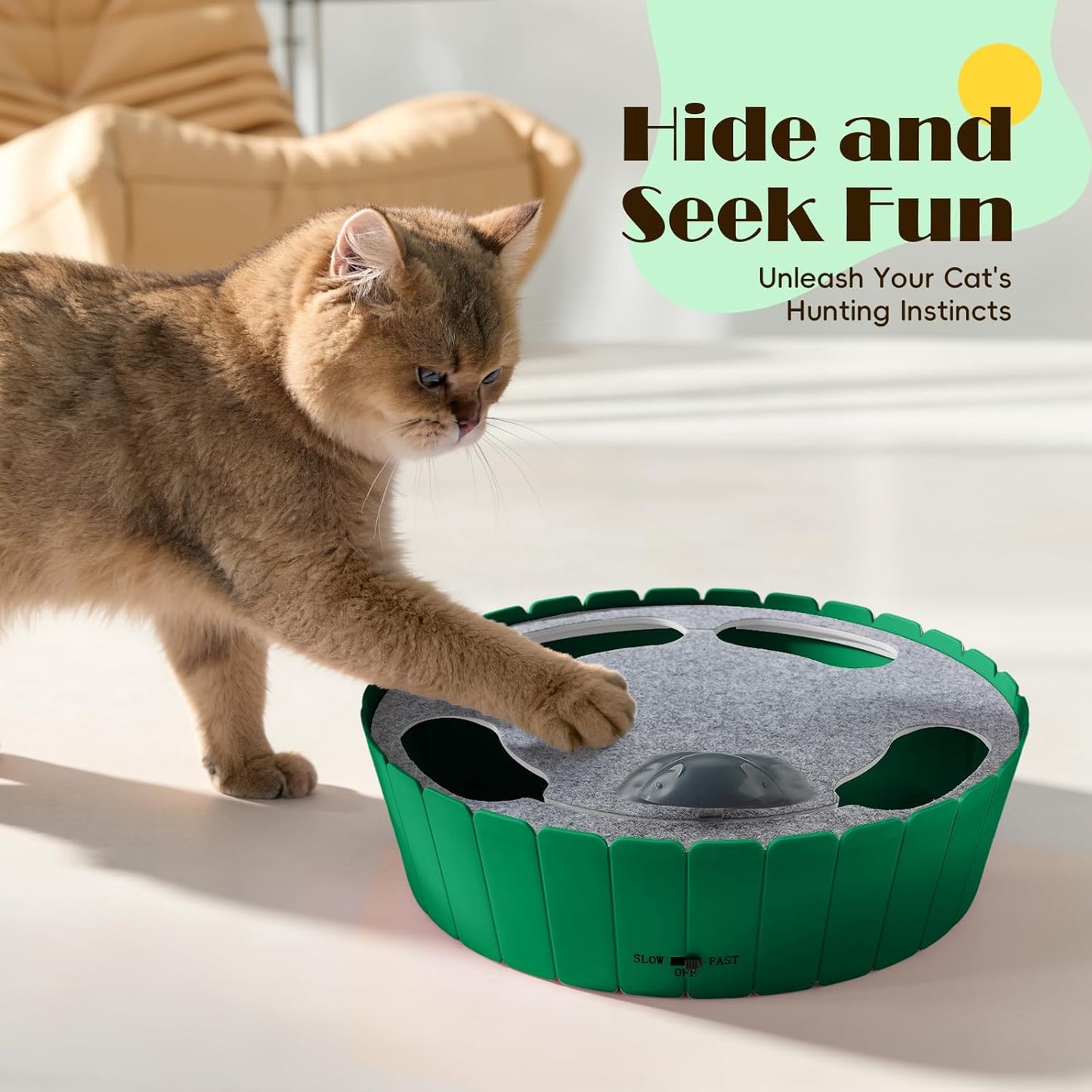 Interactive Cat Toy with Running Mouse, Automatic Track Kitten Toy | Electronic Motion Cat Toy for Indoor Cats, Pop and Play Hide Seek Cats Toys Hunting Mouse for Kitty Play Exercise, Green
