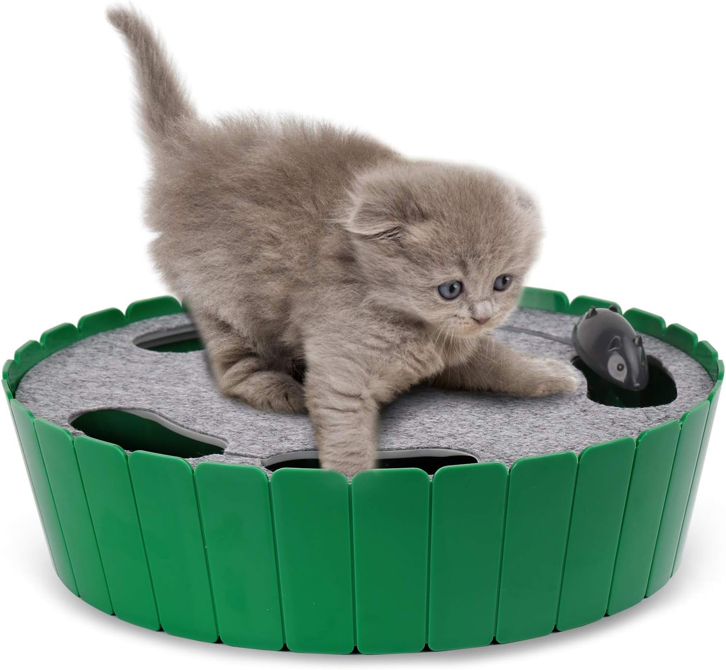 Interactive Cat Toy with Running Mouse, Automatic Track Kitten Toy | Electronic Motion Cat Toy for Indoor Cats, Pop and Play Hide Seek Cats Toys Hunting Mouse for Kitty Play Exercise, Green