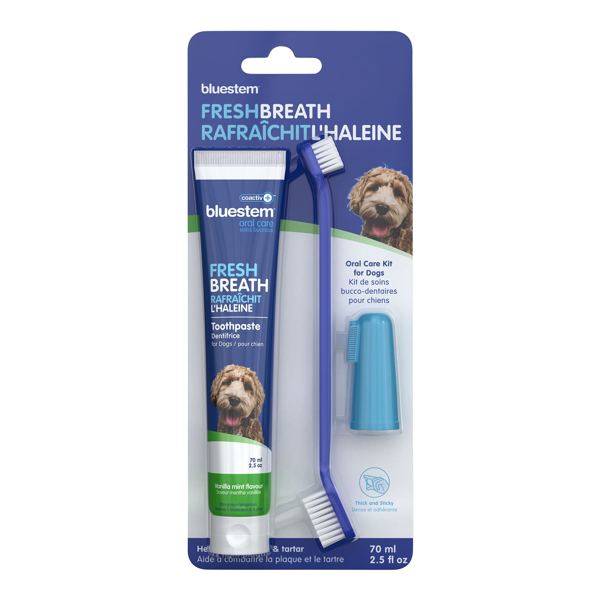 bluestem coactiv+ Oral Dental Kit for Dogs and Cats – Toothpaste, Toothbrush & Finger Brush