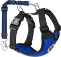 Dog Car Harness Seat Belt, Dual Connection Seatbelt Plug & Latch | Breathable Soft Padded Mesh Vest, Adjustable, Reflective, Elastic Tether Safe Travel for Small Medium Large Dogs (Blue, M)