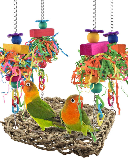 Bird Toys, Grass Swing Hammock Climbing Toy for Parrot Parakeet | Natural Grass with Colorful Chew Toys, Climbing and Resting Toys for Small and Medium Pet Birds