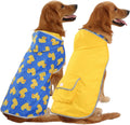 Reversible Hooded Dog Raincoat Slicker Poncho for Small Medium Large Dogs - Ducks Yellow - L - Polyester