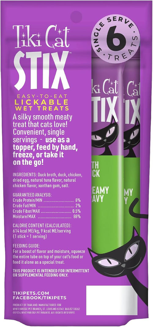 Tiki Cat Stix Mousse Treats, Single Serve Indulgent Lickable Treat or Dry Food Topper, with Duck in Creamy Gravy, 3 Oz. Pouch