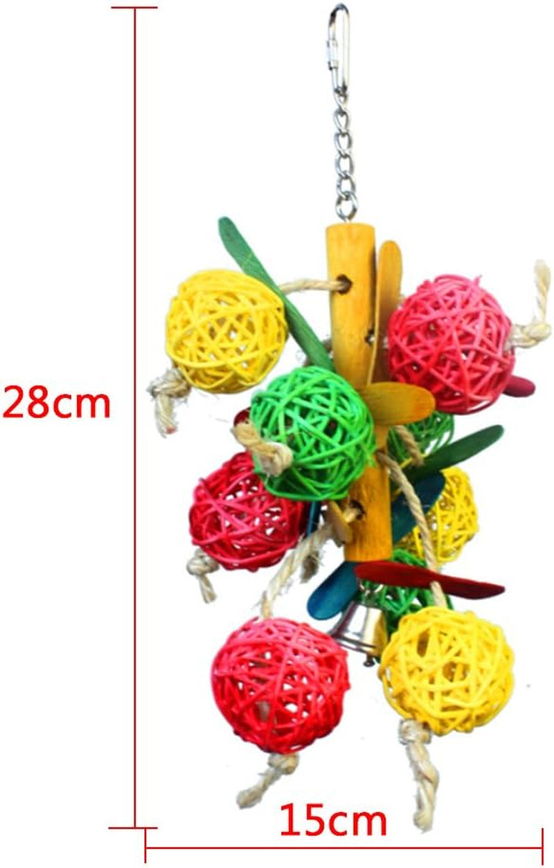 Hy Pet Parrot Chewing Swing Toys with Rattan Ball String Hanging Rope Bells for Macaw African Greys Budgies(2 Design) (B)