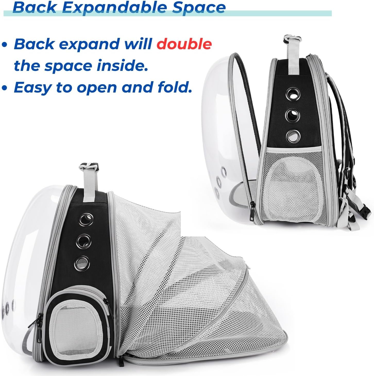 Cat Carrier Backpack, Expandable Bubble Pet Carrier for Cats and Small Dogs, Airline Approved Travel Backpack for Hiking, Walking & Outdoor Adventures - Supports up to 14 Lbs